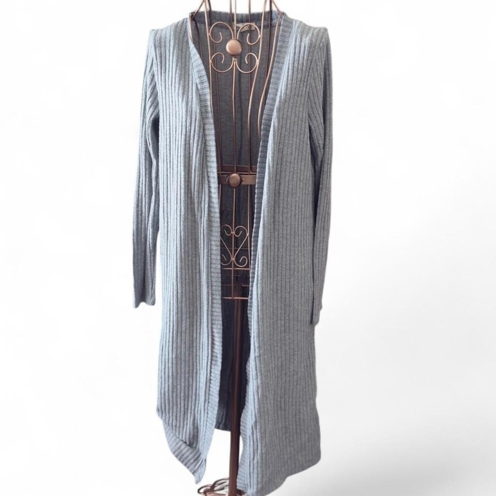 About A Girl - Women's Gray Ribbed Longline Cardigan Sweater - Size S